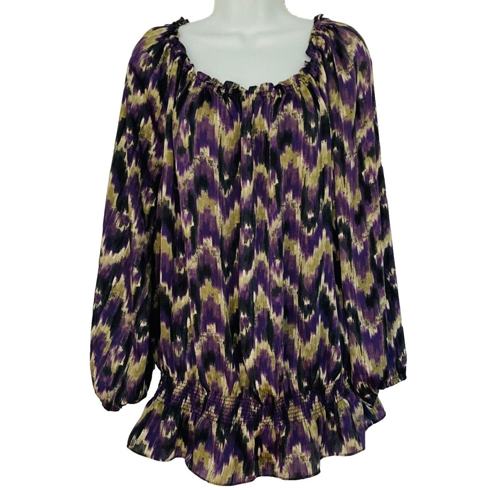 MICHAEL MICHAEL KORS Plus Size 2X Purple Watercolor Chiffon Peasant Blouse